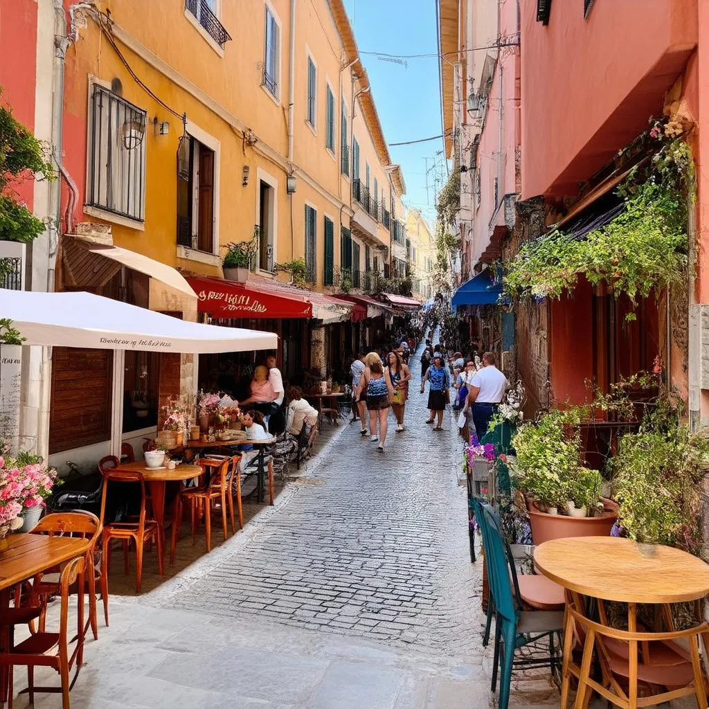 Narrow street in Plaka district in Athens